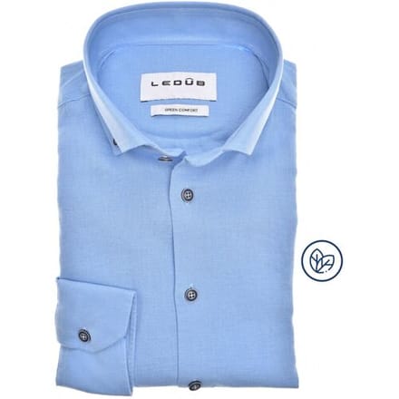 Ledûb Overhemd Uni Color Linnen Cotton Button-Down Licht Blauw / male