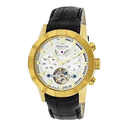 Heritor Automatic Hannibal Semi-Skelet Horloge met Leren Band - Goud/Zilver