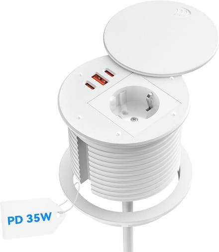 Verzonken Stopcontact met USB C 35W PD en USB-A 30W met Afsluitbaar Deksel