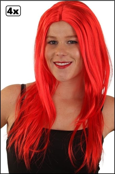 4x Pruik standaard lang rood