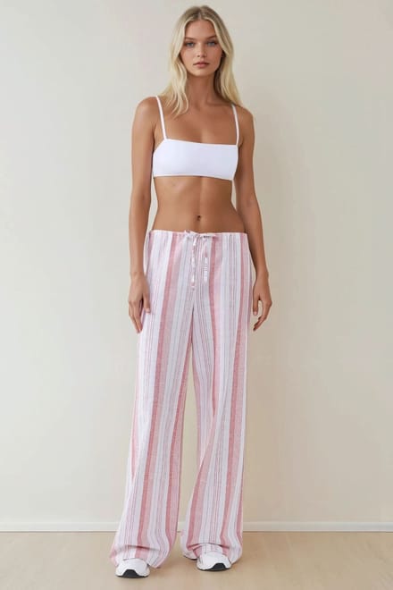 Brede Rechte Gestreepte Relaxed Fit Broek