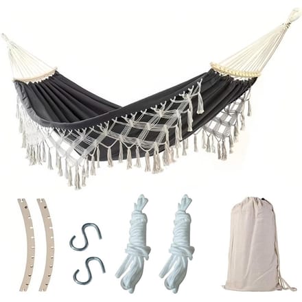 Hamac Double en macramé, lit balançoire pour deux personnes, pour plage, cour, chambre à coucher, Patio noir