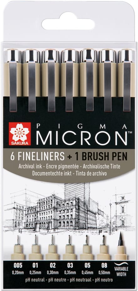 Fineliner sakura pigma micron 6 stuks met brushpen | 6 stuks