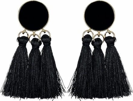 Fako Bijoux® - Oorbellen - Kwast - Boho - Cirkel - Zwart