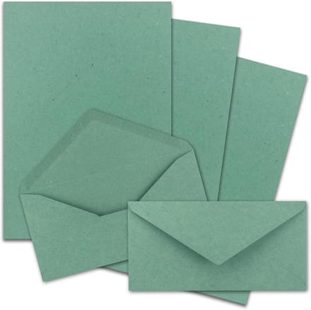 100x A4 Briefpapier Set met DIN Lang Enveloppen - Eucalyptusgroen Kraftpapier Gerecycled