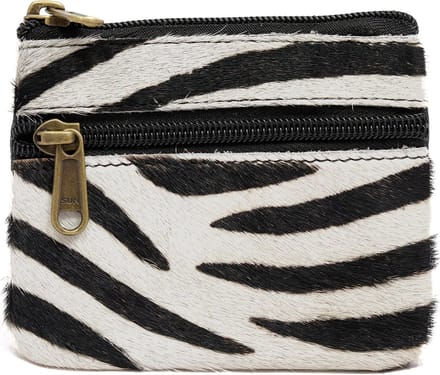 Mini portemonnee van leder met zebra print - Ecru/zwart klein portemonneetje van leer met zebraprint