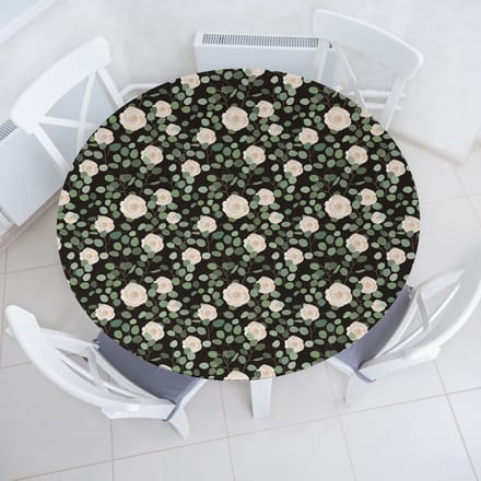 ABAKUHAUS Eucalyptus elastisch rond tafelkleed, allround elastisch tafelkleed, 90 cm - 100 cm, donkergrijs groene champagne