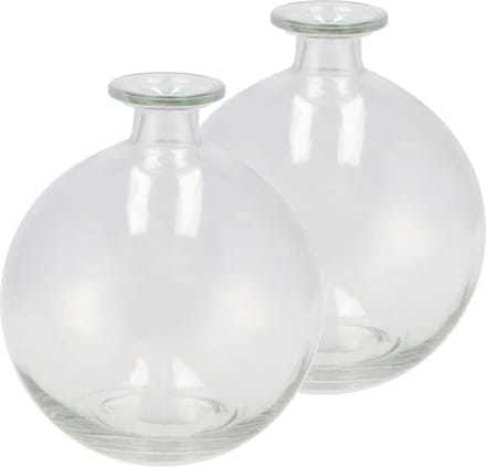 DK Design Bloemenvaas rond model - 2x - helder gekleurd glas - transparant - D13 x H15 cm