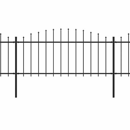 vidaXL - Tuinhek - met - speerpunt - staal - 337x75 - cm - zwart