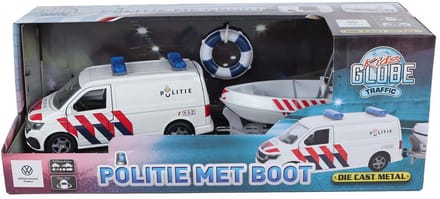 Kids Globe VW Transporter Politie met Boot Die-Cast