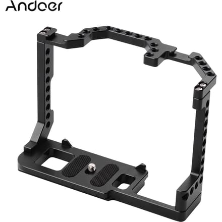 Andoer camerakooi aluminiumlegering met dubbele koude schoenbevestiging 1/4 inch schroef compatibel met Canon zwart