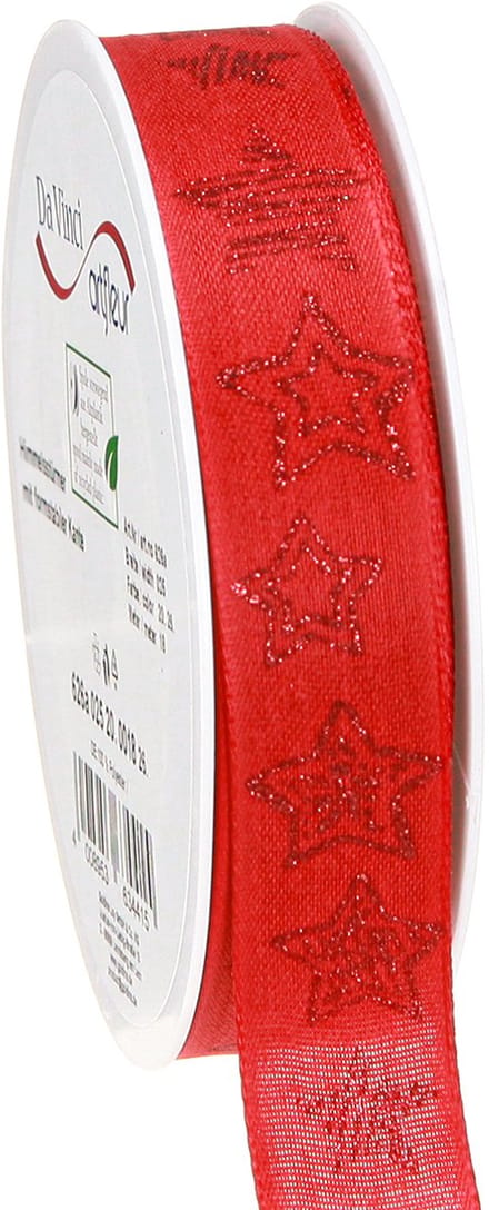 Kerstlint rood met glinsterende sterren lint 25mm 18m