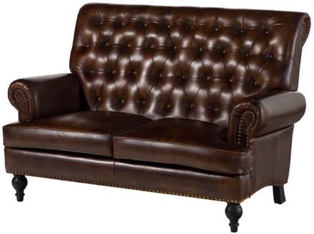 MASSIVMOEBEL24.DE 2-zitsbank bruin echt leer 140x84x94 cm (BxTxH) CHESTERFIELD #106 gemonteerd