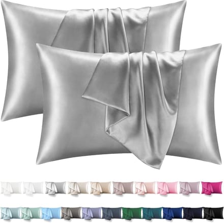 Famanu - Satijnen kussenslopen 50x70 cm zilvergrijs set 2, premium dubbelzijdig satijn
