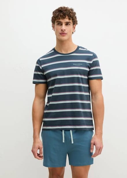 Marco Polo, herenpyjama, petrol, streep, L
