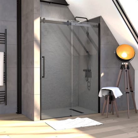 Aurlane - Douche Schuifdeur Rolling 140 X 200cm - Zwart Profiel - 8 Mm Helder Glas