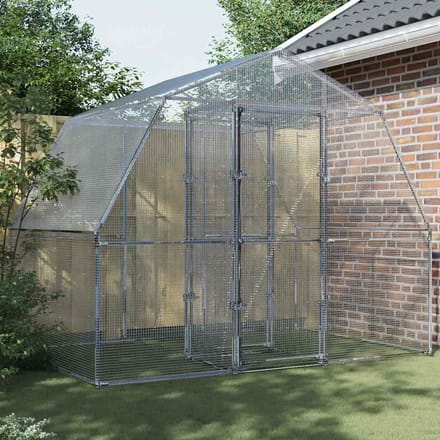vidaXL - Vogelkooi - met - deur - gegalvaniseerd - staal - zilverkleurig