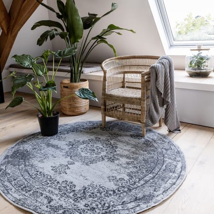 Vintage Vloerkleed Bloom rond - Grijs - EVA Interior - Rond 100 Ø