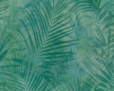 BLAUW/GROEN PALMBLAD BOTANISCH BEHANG - AS Creation AS Neue Bude 2.0 editie 2