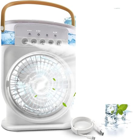 Draagbare mini-airconditioning, 4-in-1, mini-ventilator met waterkoeler, stil, ventilator, verdamping zonder slang, oplaadbaar, luchtbevochtiger type C met timer (wit)