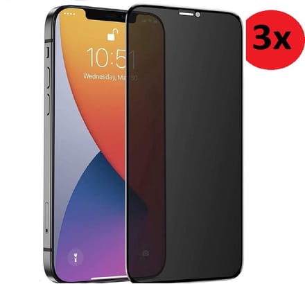 Pearlycase screenprotector Privacy Geschikt voor iPhone 12 Privacy Screenprotector - 6.1 inch - iPhone 12 Pro Privacy Screen protector Tempered Beschermglas 3x
