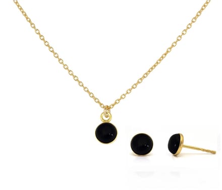 ARLIZI 2141 Sieraden set zwart onyx cabochon hanger - verguld