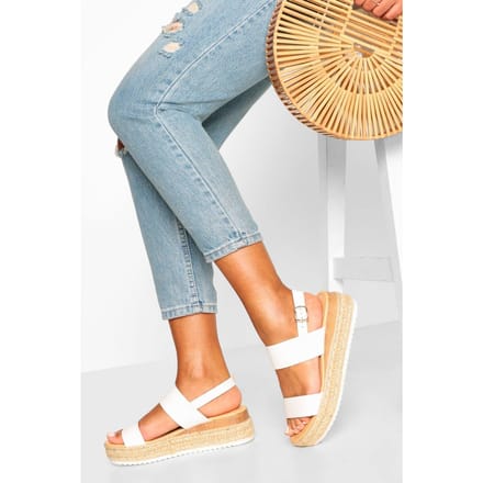 boohoo Dames Double Strap Espadrille Flatforms | White | Maat: 8