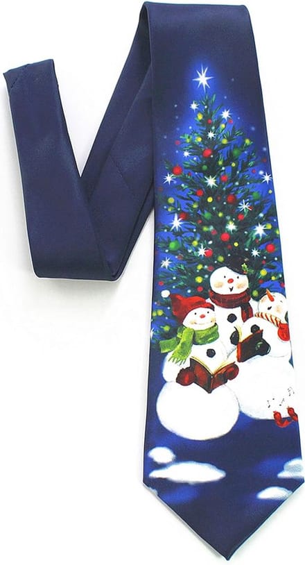Sorprese Stropdas - Kerst Stropdas - 100% Zijde - Blauw - Sneeuwpop - Stropdassen - Model 3 - Cadeau