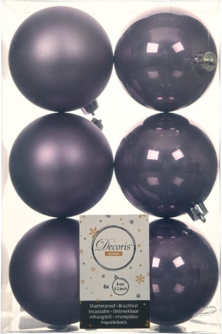 Decoris Kerstballen - 18x st - lila paars - D8 cm - kunststof - mat/glans - kerstversiering