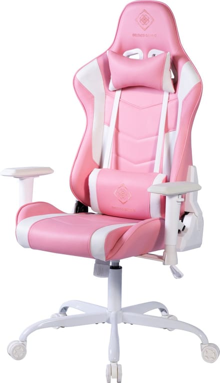 Deltaco PCH80 Gamestoel - Ergonomisch - Vegan Leer - Nek- en Rugkussen - Roze/Wit
