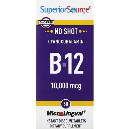 Cyanocobalamine B-12, 10.000 mcg, Instant Oplosbaar Microlinguaal 60 Tabletten