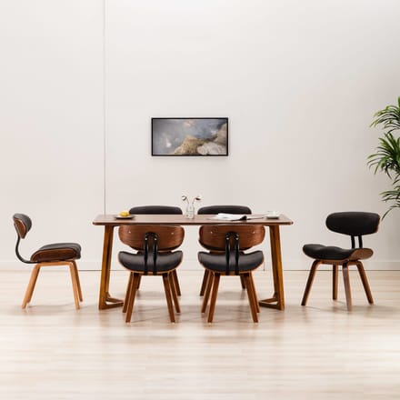 vidaXL - Eetkamerstoelen - 6 - st - gebogen - hout - en - stof - grijs