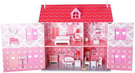 Playwood Poppenhuis wit/roze inclusief meubels
