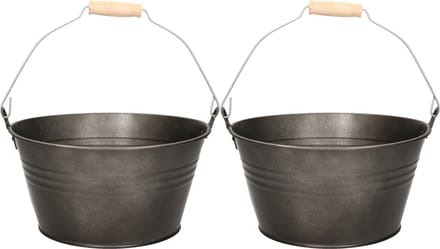 Mega Collections Emmer/plantenpot/bloempot - 2x - zink - donkergrijs - D23 x H12 cm