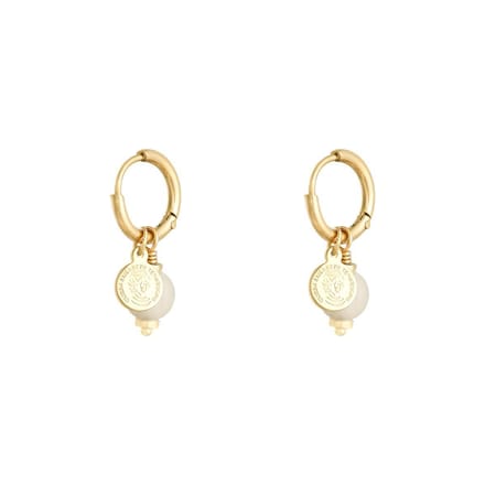 Oorbellen Disco Ball - Goud - Wit - met hanger - RVS