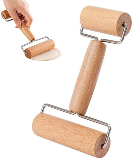 Houten deegroller met 2 rollers en deegschraper, ideaal voor bakken van pizza, koekjes en noedels in elke keuken