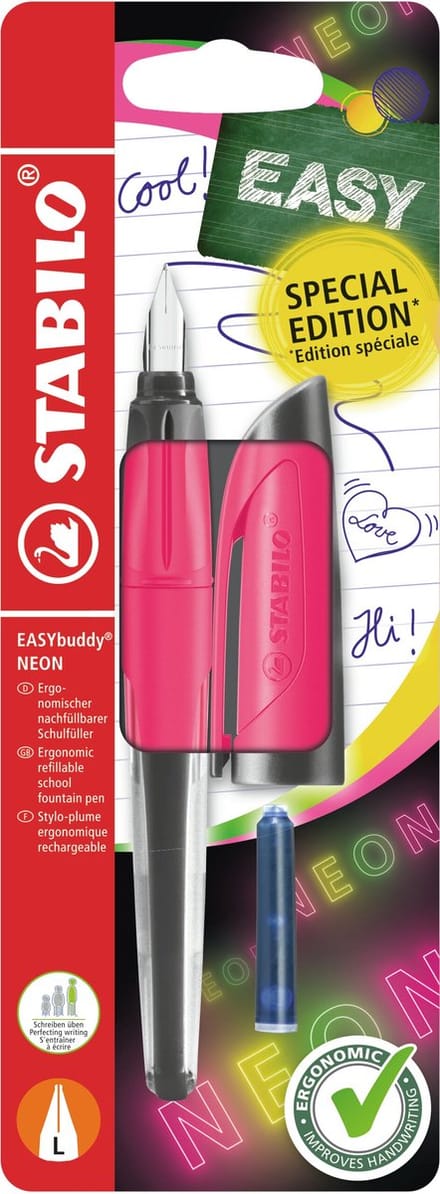 STABILO EASYbuddy NEON - Ergonomische Vulpen - Roze - L Punt Voor Linkshandigen
