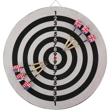 Lifetime Deluxe dartbord met koperen pijlen - 45 cm - zwart/wit - 3 spelmodi