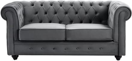 Vente-unique Tweezitsbank van antracietkleurig velours CHESTERFIELD