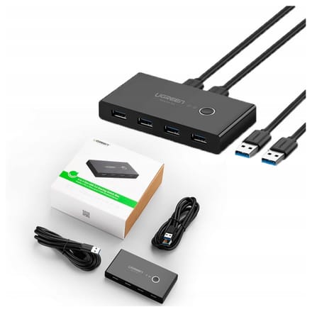 UGREEN 4 Poorten USB 3.0 Share USB Switch voor 2 PC's, 2 in 4 out Switch met 2 USB 3.0 Kabels voor Printer, Scanner, Toetsenbord, USB Sticks, Harde Schijven, Muis, Headset, enz. Zwart