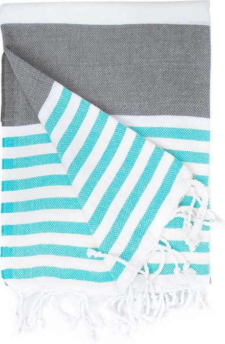 The One Towelling Hamamdoek - Antraciet/Turquoise -100x180cm
