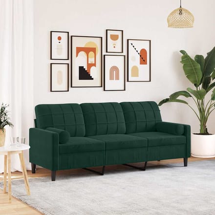 vidaXL - Driezitsbank - met - sierkussens - 180 - cm - fluweel - donkergroen