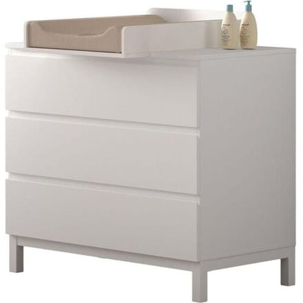 Commode Eva - 98x72x104cm - 3 Lades - Met Luierplank - Wit