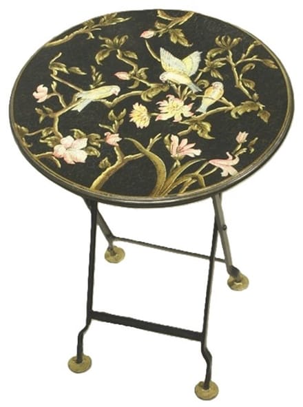 Klaptafel rond vogel met roze bloem Ø45xH61,5cm