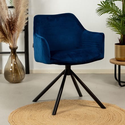 Bronx71® Velvet eetkamerstoel Furtado draaibaar blauw - stoel