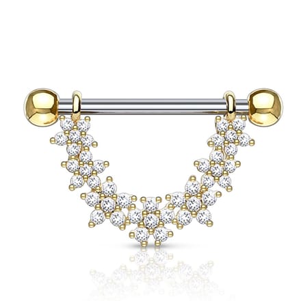 Tepelpiercing CZ flower lined 1.6x14 - goud - LMPiercings