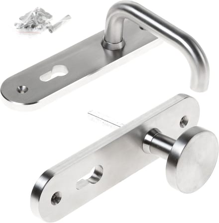 Knop-/Krukgarnituur roestvaststaal massief d-model afgerond pc72