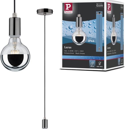 Hanglamp Larus IP44 E27 max. 60W Black chroom dimbaar