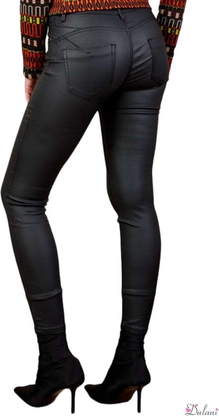 Toxik3 Dames Lederlook Broek, Coated Skinny Push-Up Broek, Normale Taille, Fleecevoering, Stretch, Slim Fit Pasvorm XS