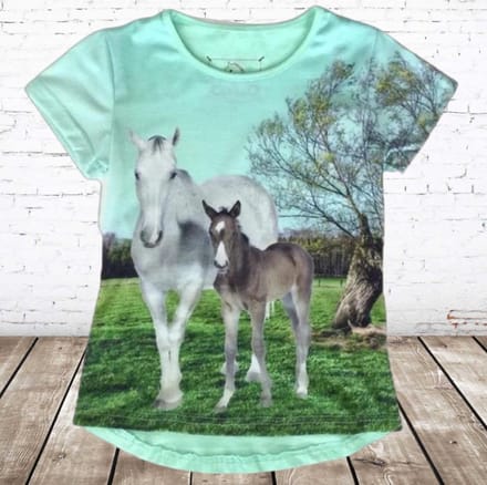 Paarden shirt kind lichtblauw - Blauw - 86/92